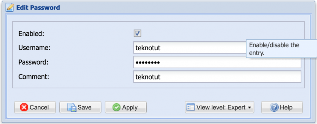 Buat Password TVHeadend