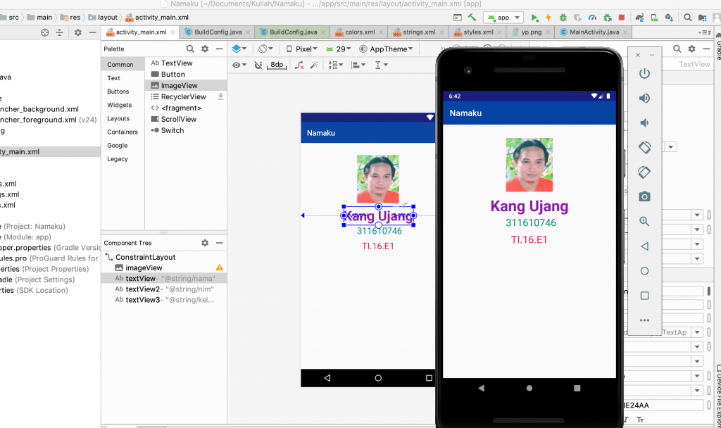 Hasil akhir program belajar android studio