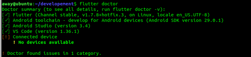 Hasil Flutter Doctor di Ubuntu