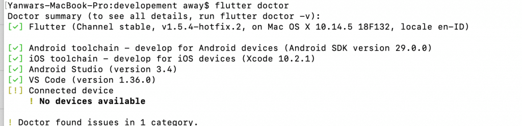 Hasil Flutter Doctor Mac OS