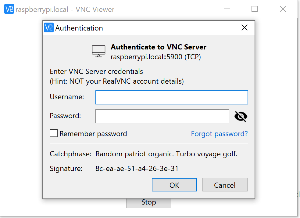 Input Username dan Password VNC Viewer
