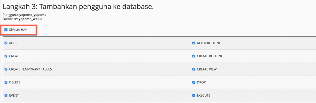Langkah 3 - Pilih Hak Akses