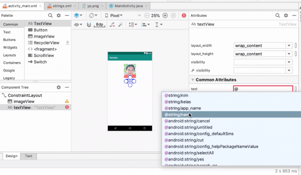 Memasukan text dengan variable string