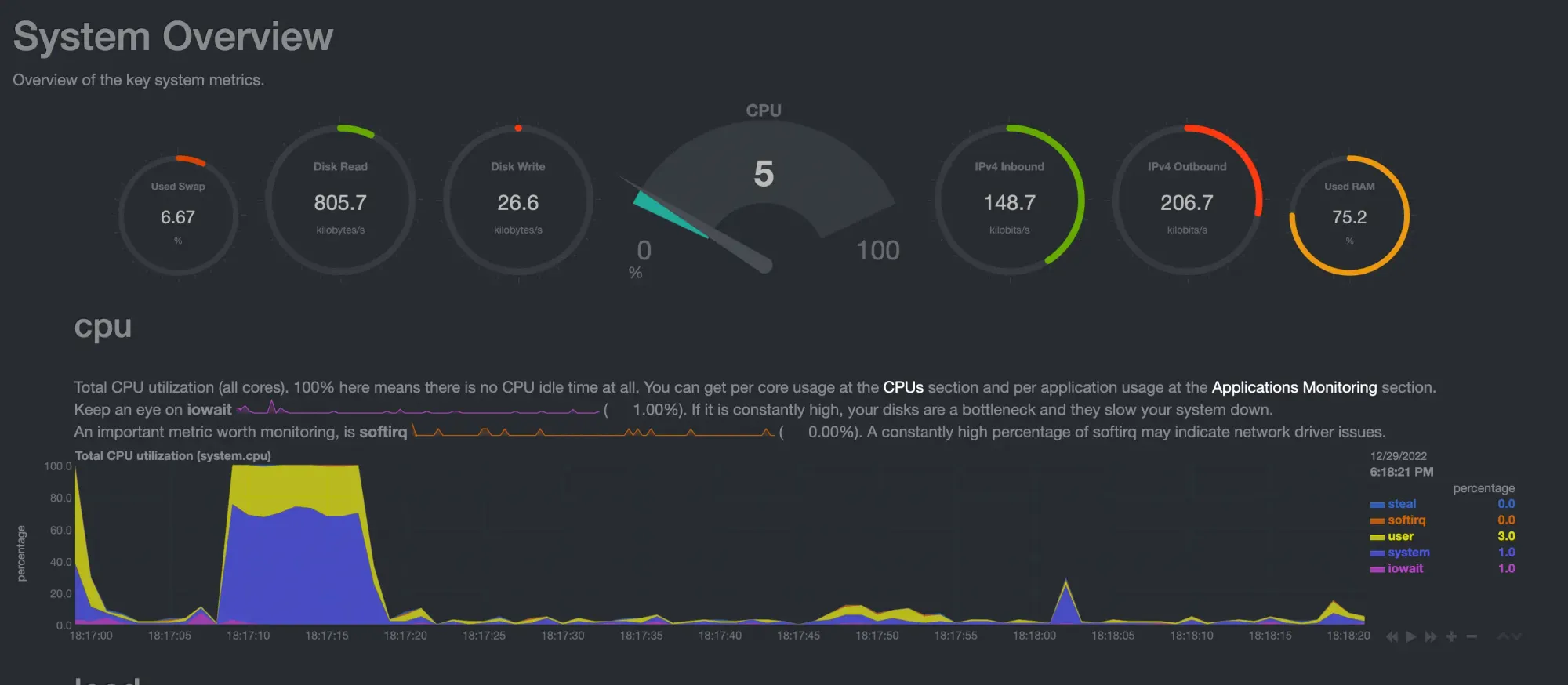 Tampilan NetData CapRover