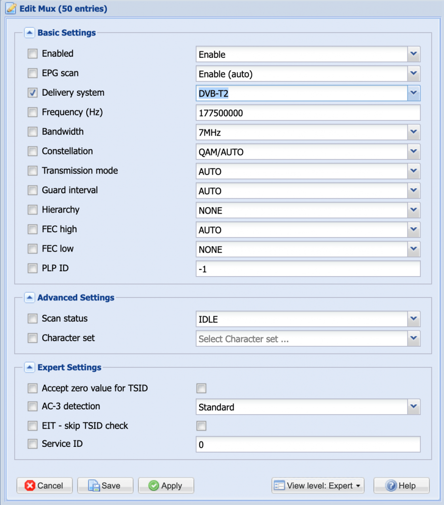 Setting DVB-T